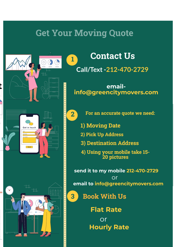 Call/Text direct to business owners 212-470-2729 email: info@greencitymovers.com home moving infographic